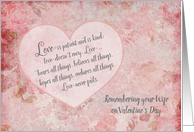 Remembering your Wife Valentine Scripture 1 Cor 13 - Love is Patient card