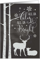 Chalkboard Christmas - All is Calm All is Bright Deer and Birch Trees card