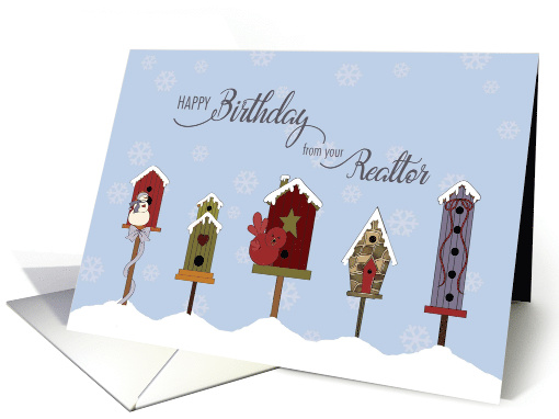Birthday from your Realtor, Winter Birdhouses card (1507676)