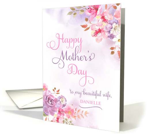 Personalize to Wife, Happy Mother's Day watercolor flowers card