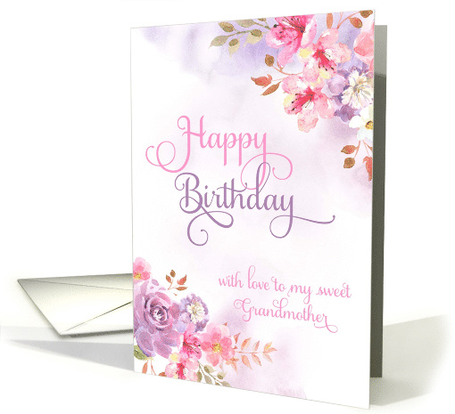 To Grandmother, Happy Birthday watercolor flowers card (1518016)