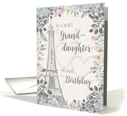 Birthday to a sweet Granddaughter Eiffel Tower watercolor flowers card