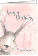 Happy 11th Birthday Granddaughter watercolor bunny rabbit card