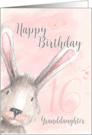 Happy 16th Birthday Granddaughter watercolor bunny rabbit card