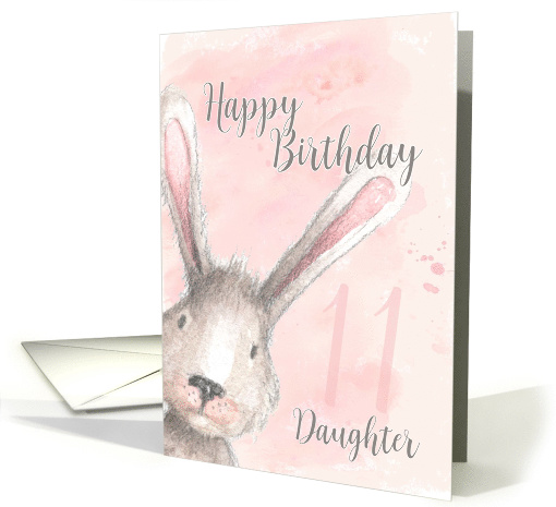 Happy 11th Birthday Daughter Watercolor Bunny Rabbit card (1533918)