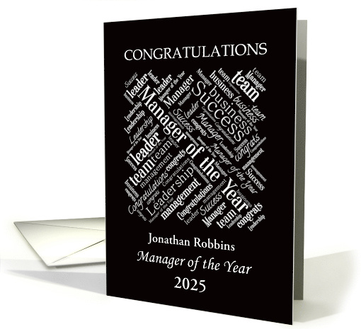 Congratulations Manager of the Year Typography with Name and Year card
