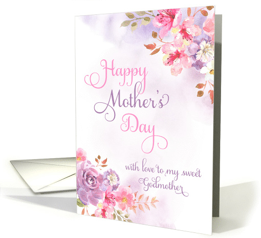To Godmother, Happy Mother's Day watercolor flowers card (1611474)
