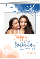 Happy Birthday Custom Photo & Name Modern Watercolor card