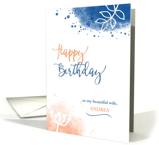 Happy Birthday Beautiful Wife Custom Name Modern Watercolor card