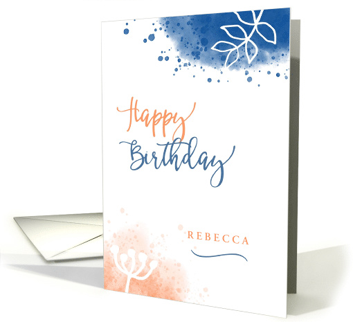 Personalized Happy Birthday Custom Name Modern Watercolor card
