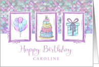 Happy Birthday Custom Name Balloons Cake and Gift card