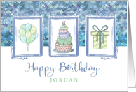 Happy Birthday Custom Name Blue Balloons Cake and Gift card