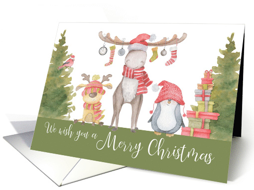 Merry Christmas Watercolor Animals with Hats & Scarves... (1645210)