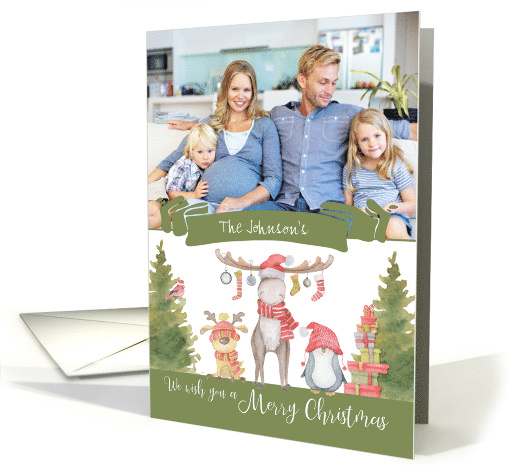 Custom Photo Merry Christmas Watercolor Animals with Hats... (1645212)