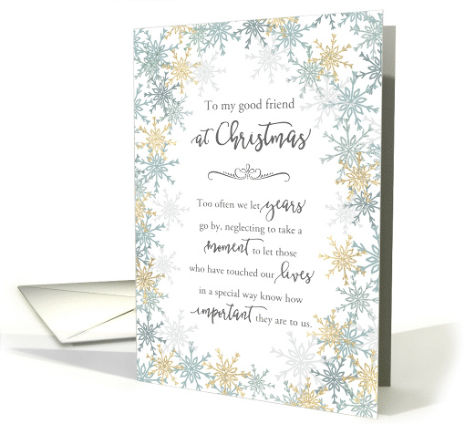 Friend at Christmas Silver Blue and Gold Snowflakes card (1647582)