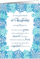 Friend at Christmas Blue and Aqua Snowflakes card