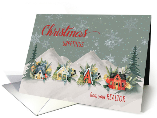 From Realtor Christmas Watercolor Village Mountain Homes card