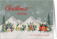 Christmas Watercolor Village Mountain Homes Custom Name card