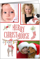 Merry Christmoose Custom Three Photo Christmas Moose card