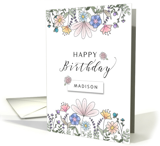 Happy Birthday Custom Name with Watercolor Flowers card (1675812)