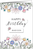 Happy Birthday Custom Name with Watercolor Flowers card