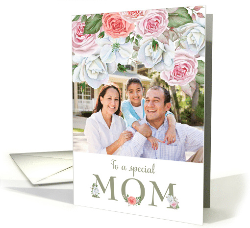 Birthday Mom Custom Photo Watercolor Flowers card (1685684)