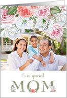 Birthday Mom Custom Photo Watercolor Flowers card