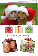 Seasons Greetings 3 photo Simple Hand Drawn Watercolor Gift Packages card