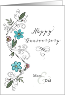 Happy Anniversary to Mom and Dad Hand Drawn Flower Swirl card