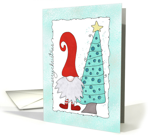 Christmas Cartoon Gnome with Tree card (1693514)