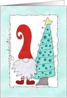 Christmas Cartoon Gnome with Tree card