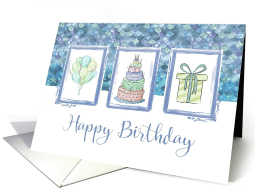 Happy Birthday Blue Balloons Cake and Gift card (1710756)