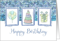 Happy Birthday Blue Balloons Cake and Gift card