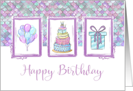 Happy Birthday Purple Balloons Cake and Gift card