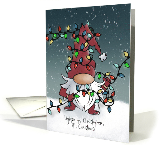 Christmas Gnome Santa Lighten Up It's Christmas Personalized card
