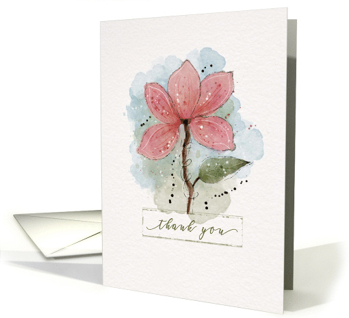 Thank You Watercolor Sketchy Doodle Pink Flower card (1725088)