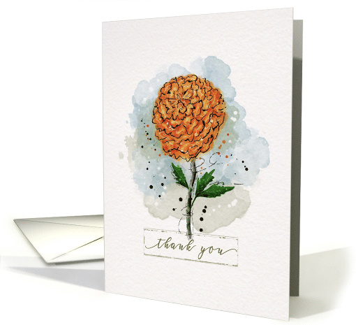 Thank You Watercolor Sketchy Doodle Orange Marigold Flower card