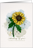 Thinking of You Watercolor Sketchy Doodle Yellow Sunflower Flower card