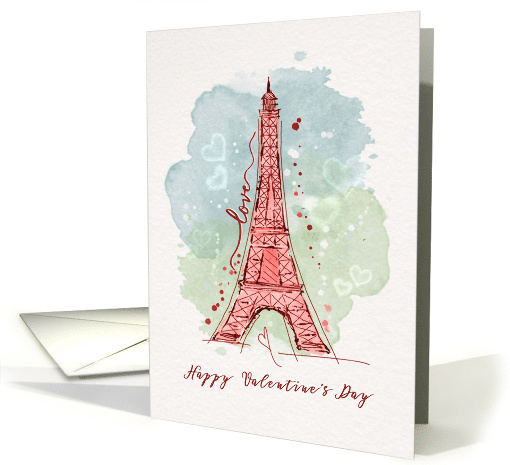 Valentine's Day Watercolor Sketchy Doodle Eiffel Tower card (1726312)