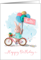 Birthday Bicycle Bunny with Banner and Balloons card