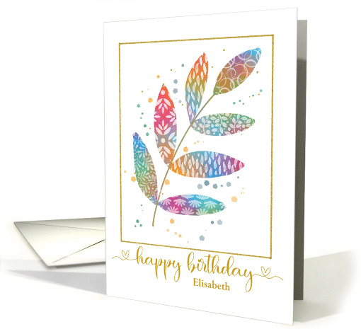 Happy Birthday Elisabeth Custom Name Watercolor Pattern Leaves card