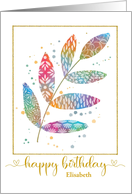 Happy Birthday Elisabeth Custom Name Watercolor Pattern Leaves card