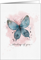 Thinking of You Watercolor Sketchy Doodle Blue Butterfly card