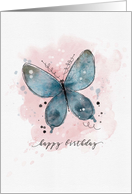 Happy Birthday Watercolor Sketchy Doodle Blue Butterfly card