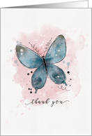 Thank You Watercolor Sketchy Doodle Blue Butterfly card