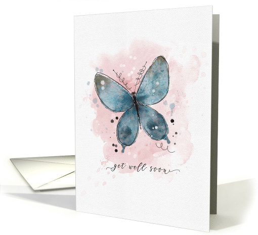 Get Well Soon Watercolor Sketchy Doodle Blue Butterfly card (1734976)