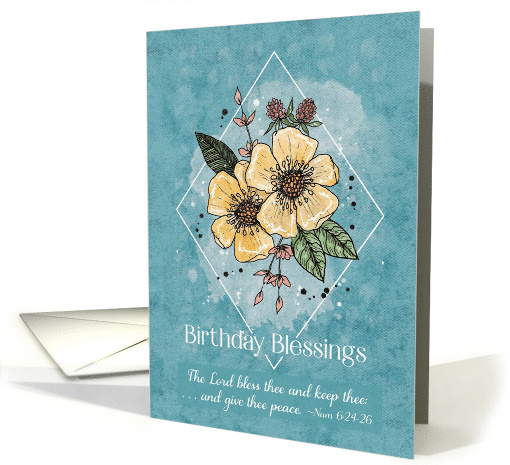 Birthday Blessings Sketchy Doodle Watercolor Flowers card (1736814)