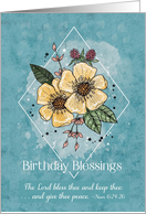 Birthday Blessings Sketchy Doodle Watercolor Flowers card