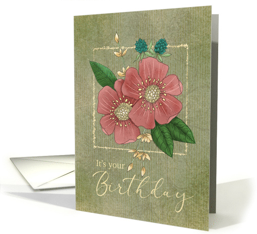 Birthday Pink Flowers with Glitter Frame and Green... (1738798)