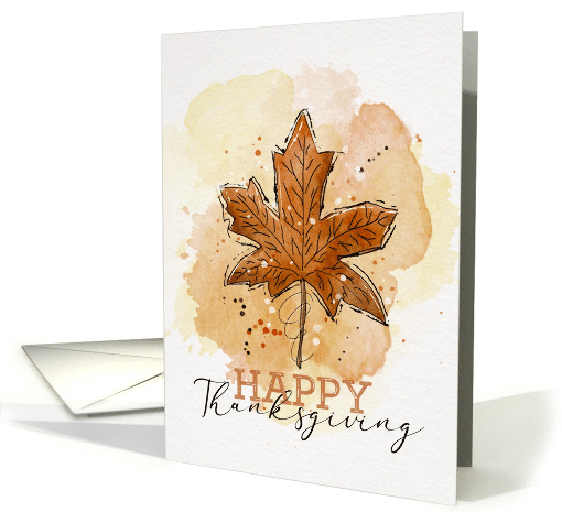 Happy Thanksgiving Watercolor Sketchy Doodle Maple Leaf card (1738800)